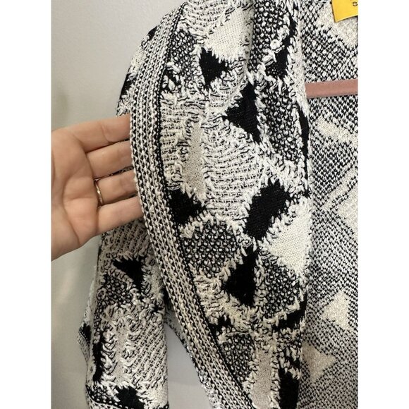 St. John Chunky Open Draped Knit Cardigan Sweater Size Small Black White Belted - Picture 3 of 11
